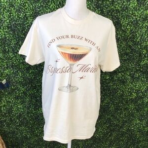 NWT btq Cream Graphic T-Shirt with Espresso Martini Design oversized fit